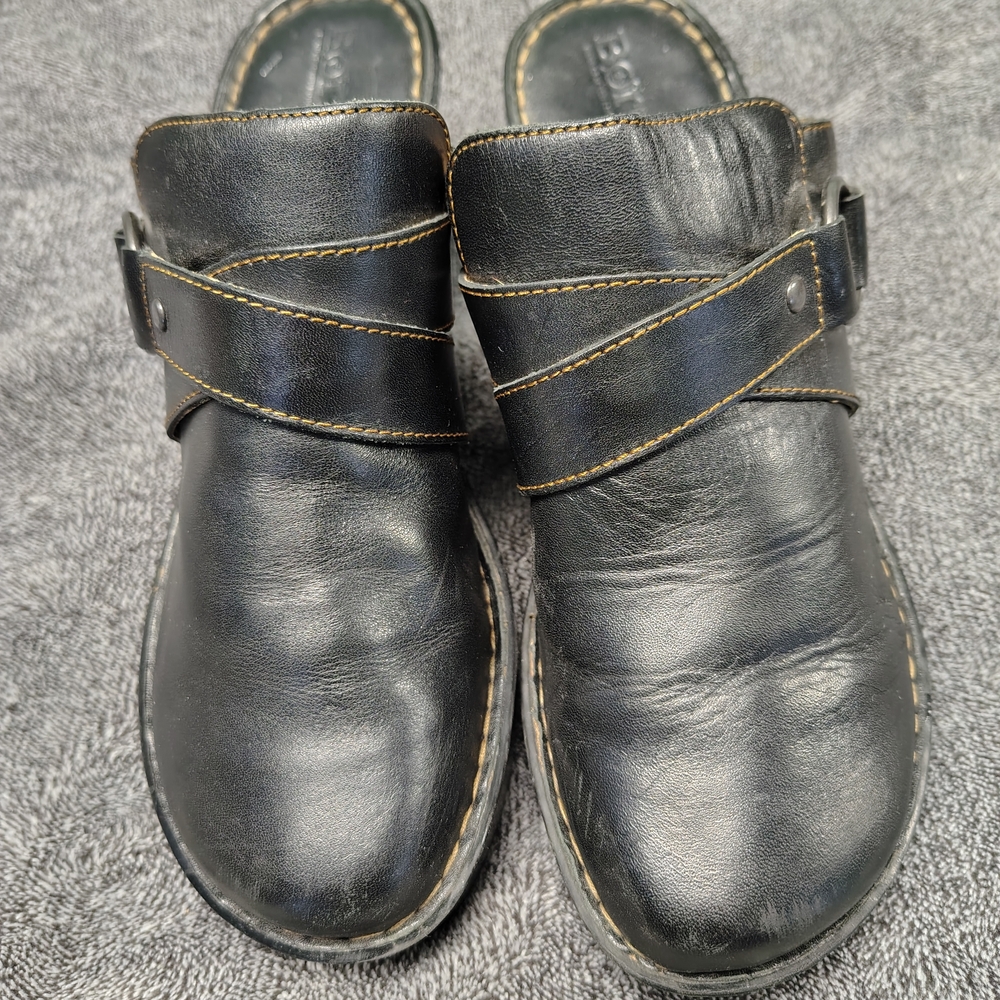 Born Women's Black Leather Clogs with Strap Detail